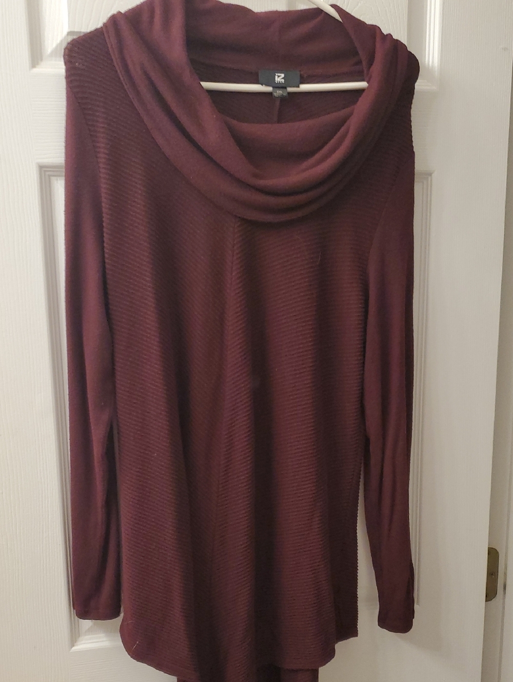 Iz Byer Burgundy Cowl Neck Ribbed Sweater